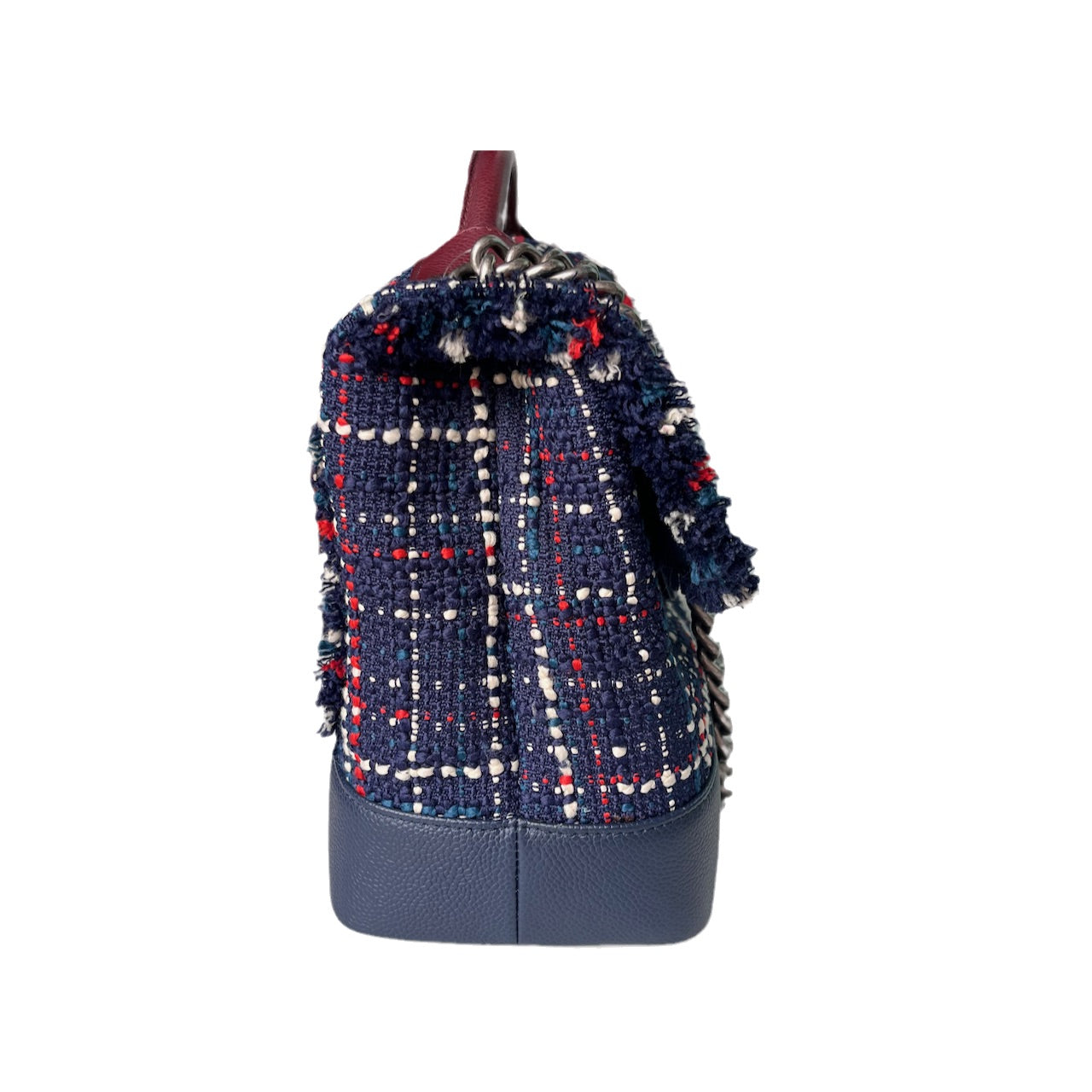Chanel Tweed Caviar Airline Flap Hardware Blue Red Silver Shoulder Bag