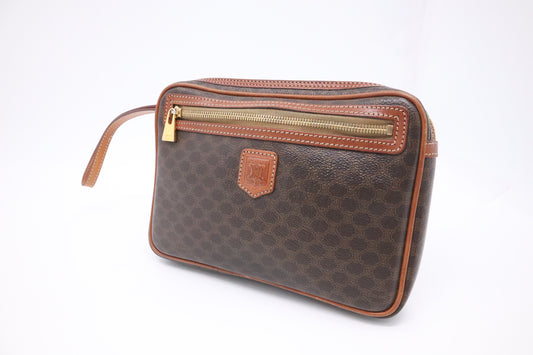 Celine Wrist Pouch In Macadam Handbag Canvas Brown Travel Bag