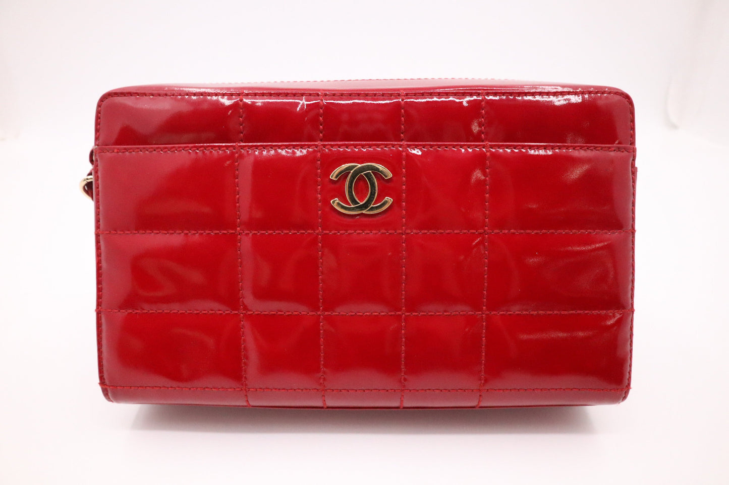 Chanel Chocobar Hand Patent Red Leather Handbag