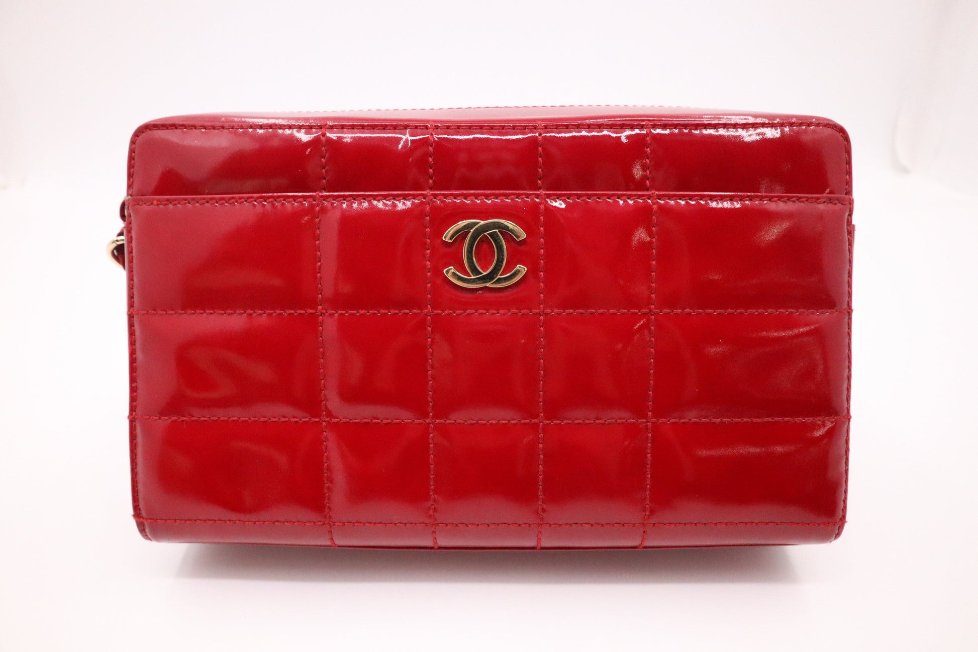 Chanel Chocobar Hand Patent Red Leather Handbag