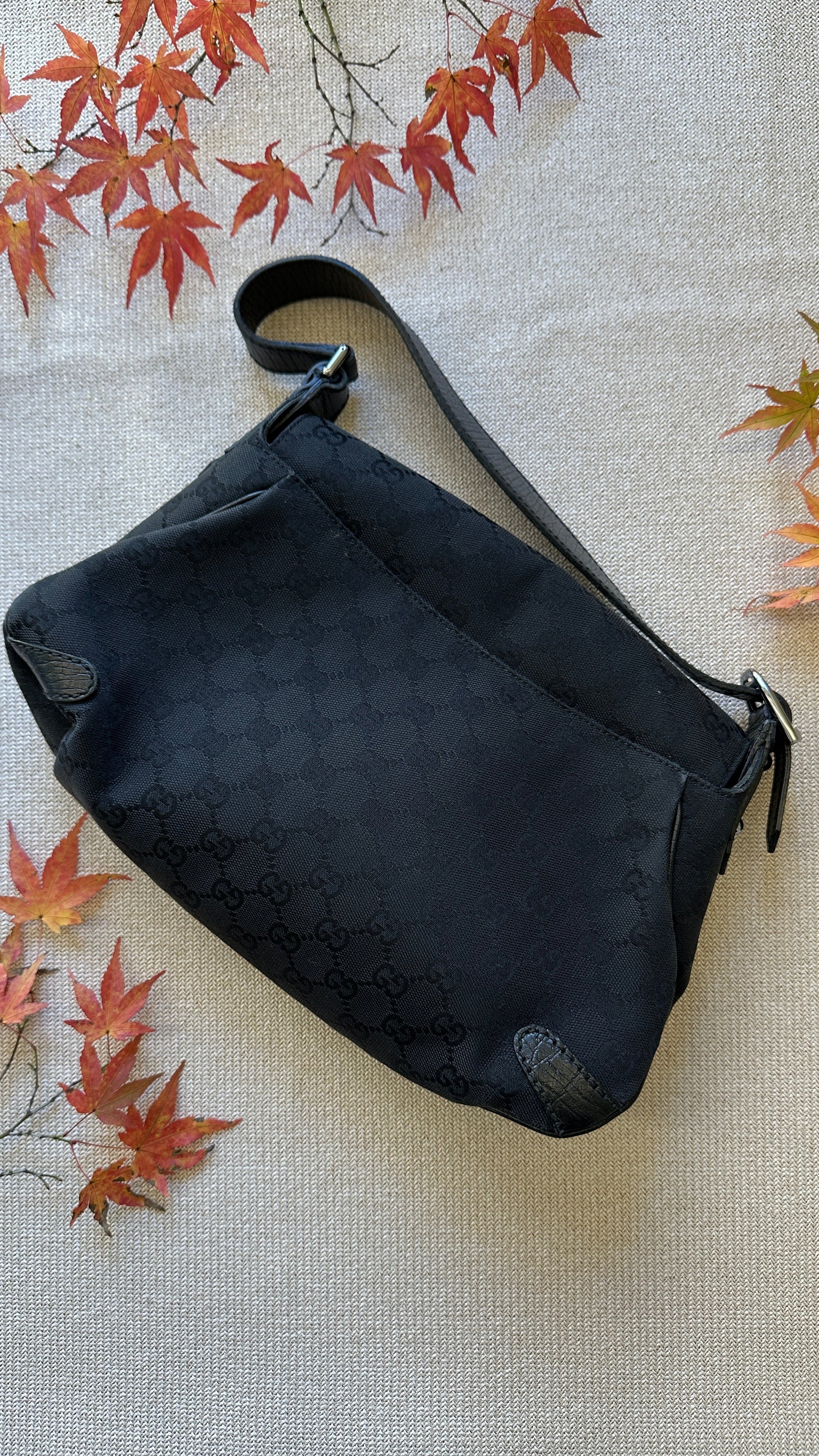 GUCCI Horsebit Flap Bag Canvas Black