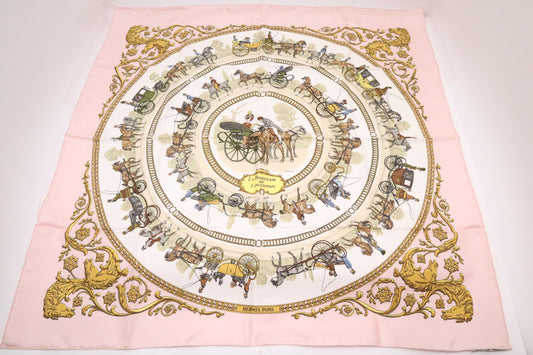 Hermes "La Promenade De Longchamps" Carre In Silk Pink Travel Bag