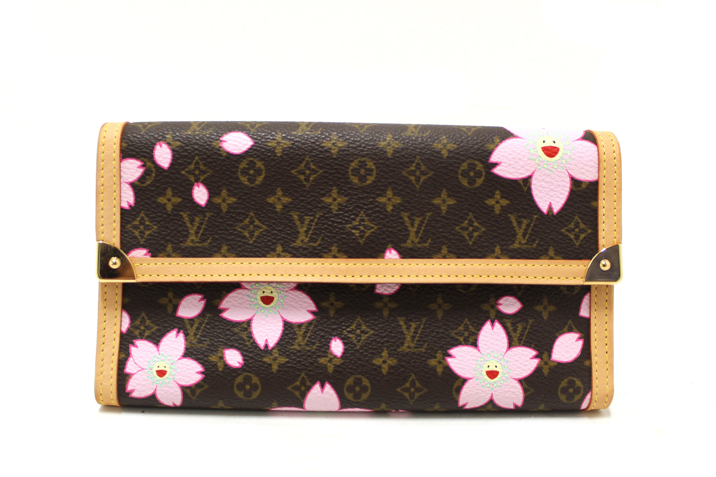 New Louis Vuitton Brown Cherry Blossom Tri-fold PTI Long Wallet
