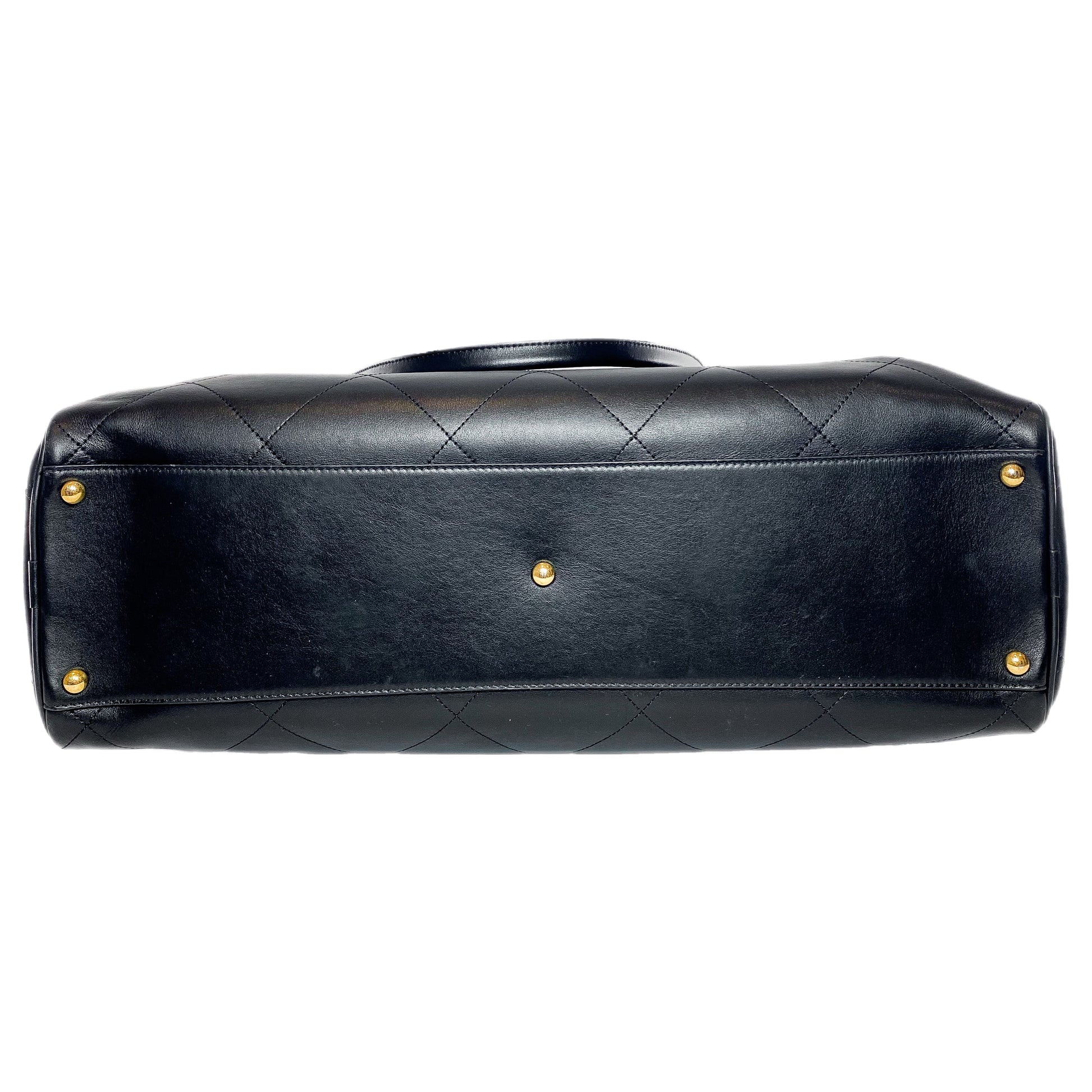 Chanel Black Stitched Maxi Logo Bowling Bag