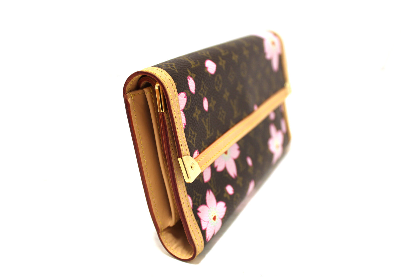 New Louis Vuitton Brown Cherry Blossom Tri-fold PTI Long Wallet