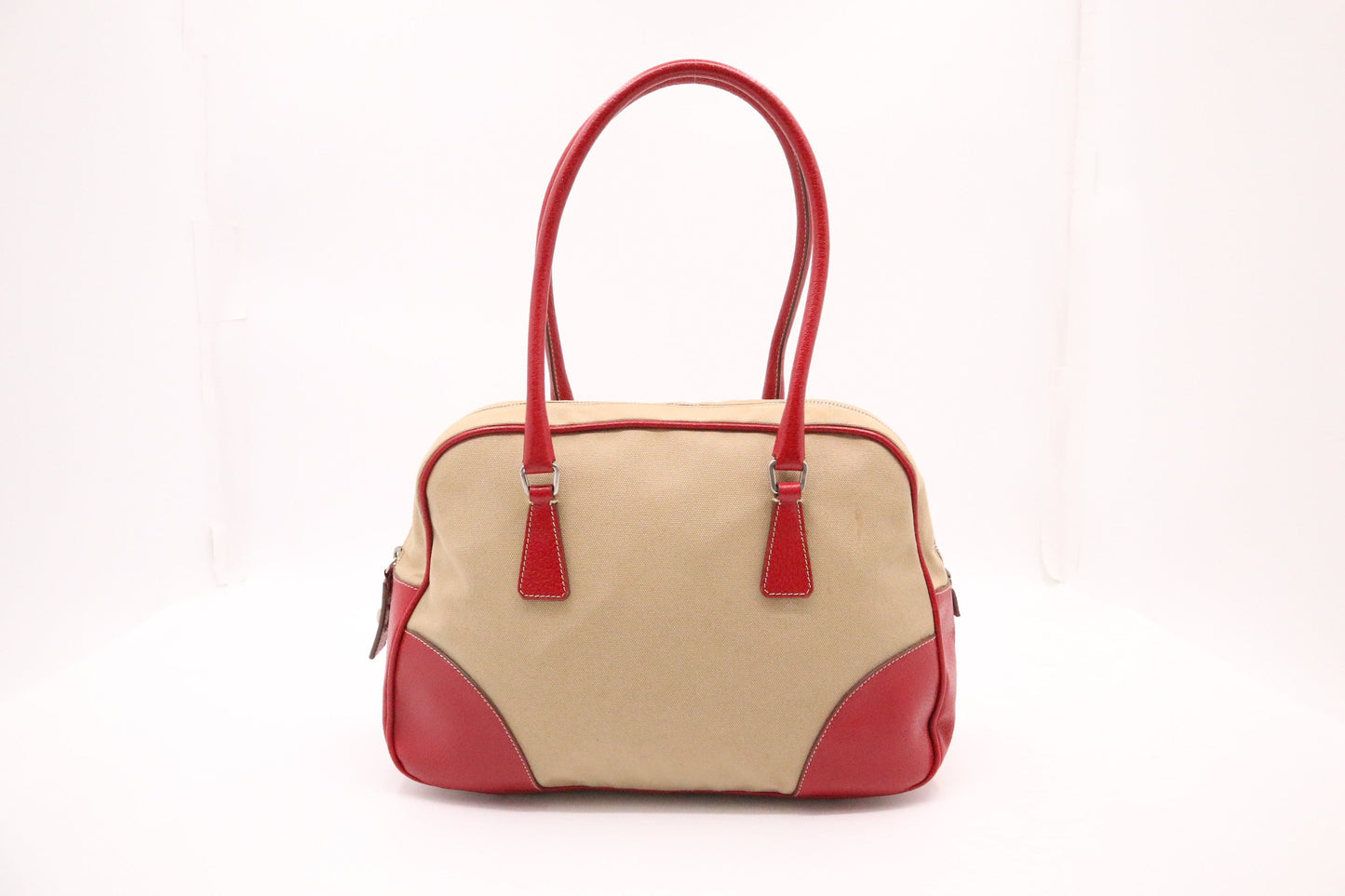 Prada Bowling Bag In Red And Leather Canvas Travel Bag