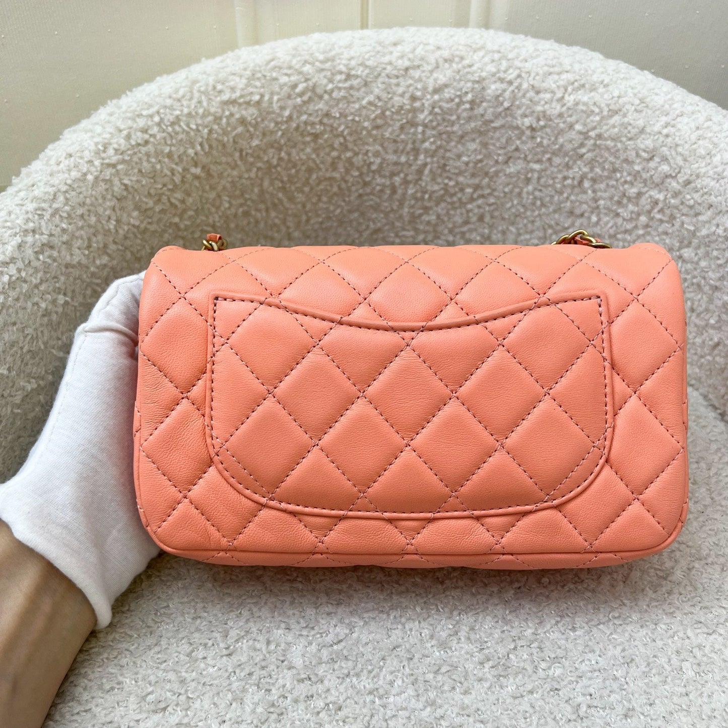 Chanel Pearl Crush Mini Rectangular Flap In Salmon Pink Lambskin And Aghw ( ) Bag