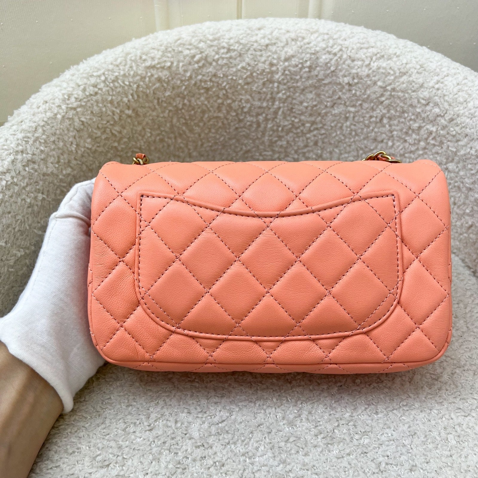 Chanel Pearl Crush Mini Rectangular Flap In Salmon Pink Lambskin And Aghw ( ) Bag