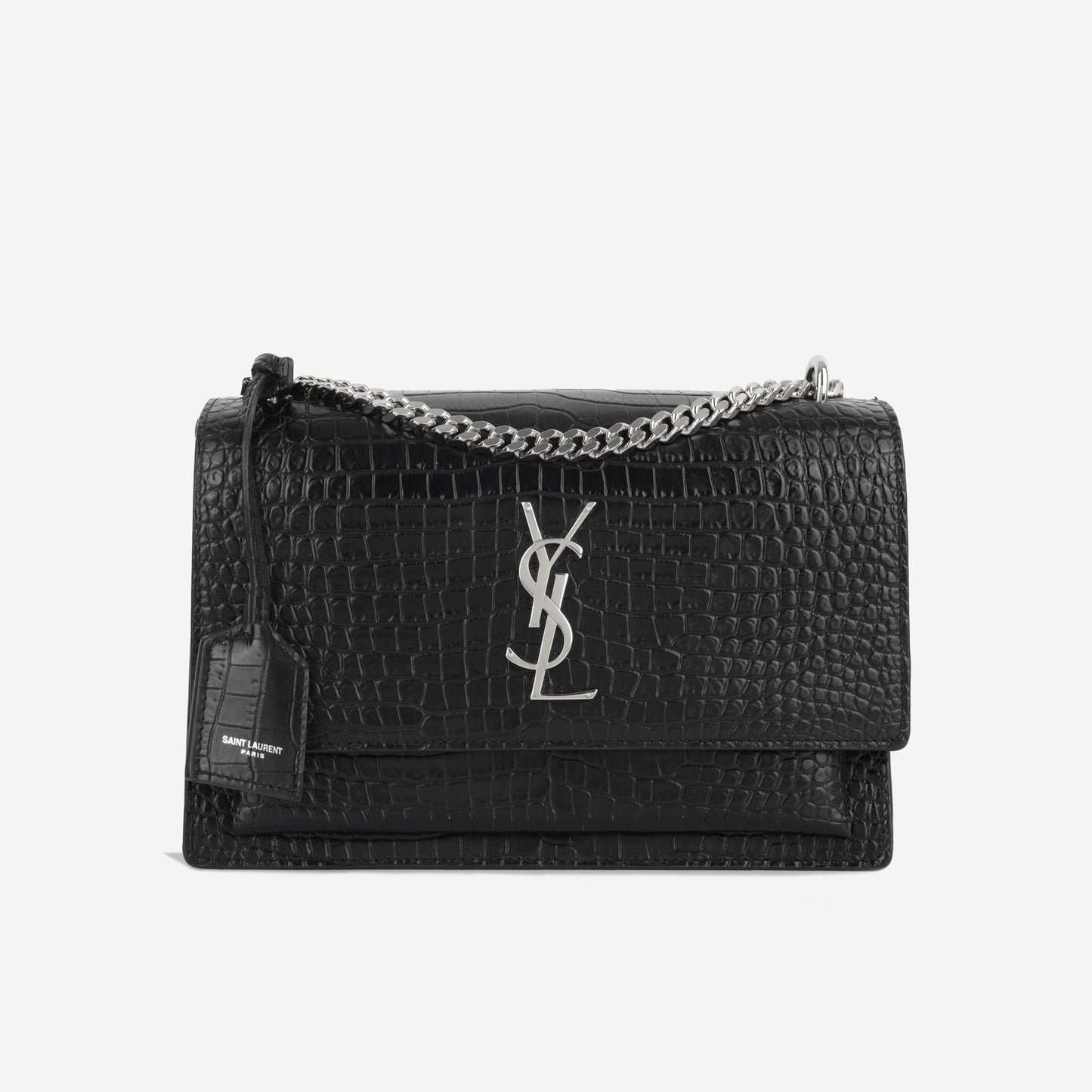 YSL Saint Laurent Sunset Crossbody Bag Medium Embossed Leather Shw