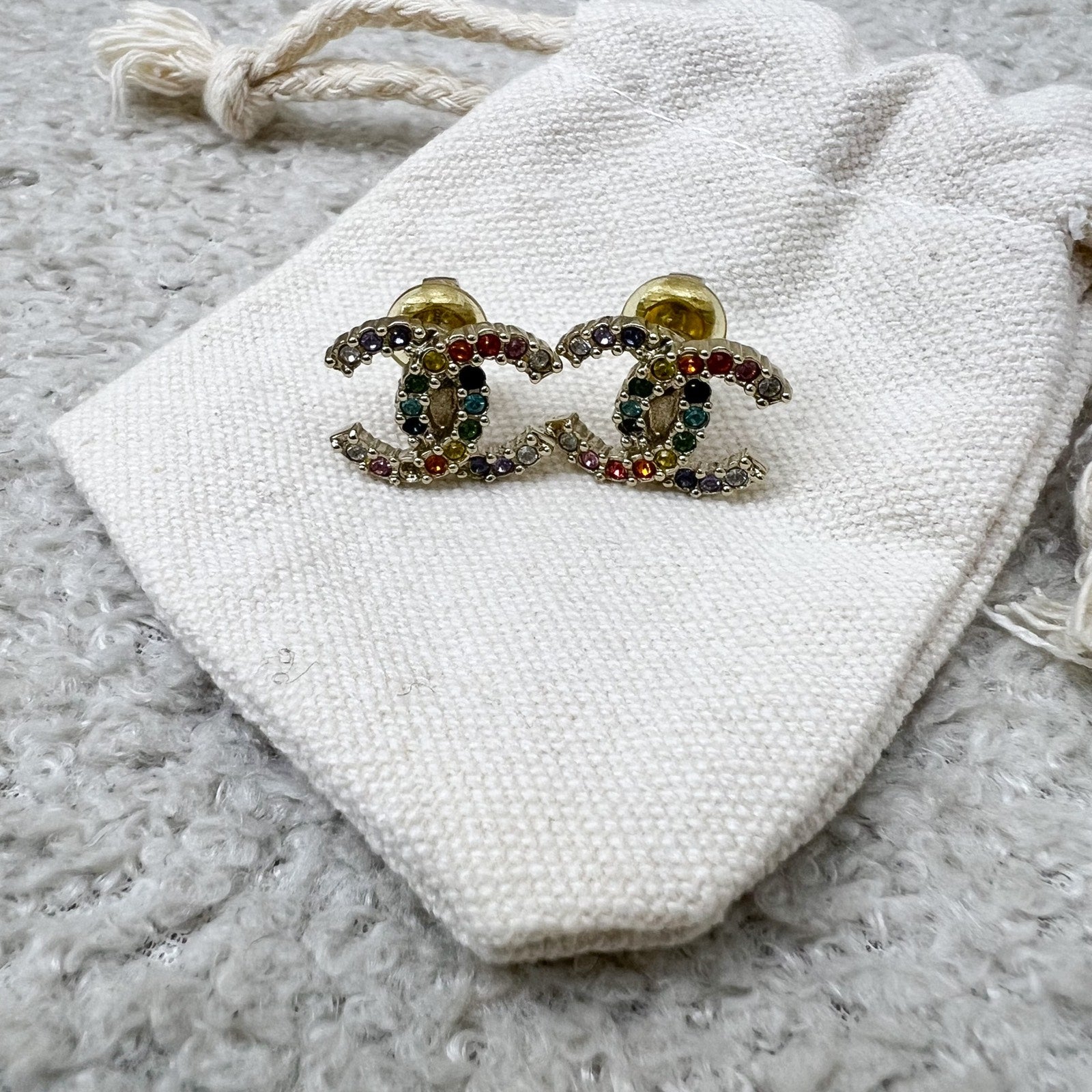 Chanel 19S Clip-on CC Earrings With Rainbow Crystals And Lghw
