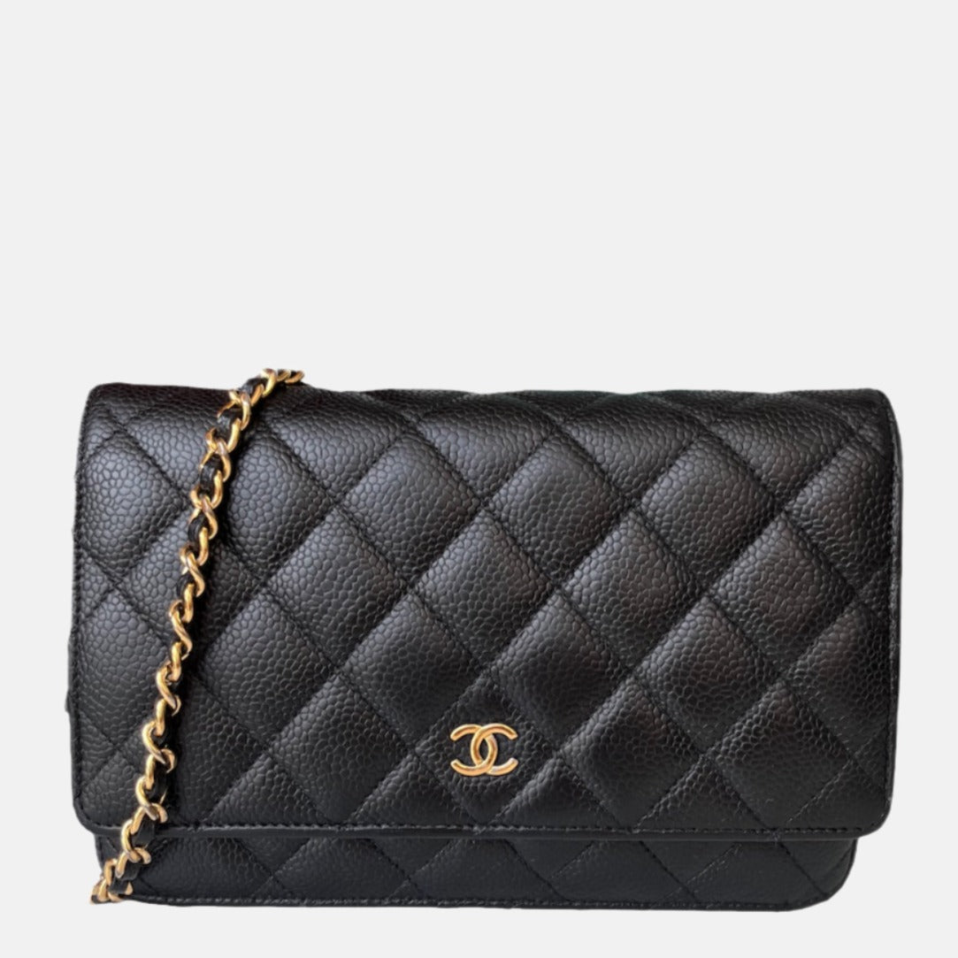 Chanel on WOC Caviar hardware Black Gold Leather Wallet Case Hardware 1