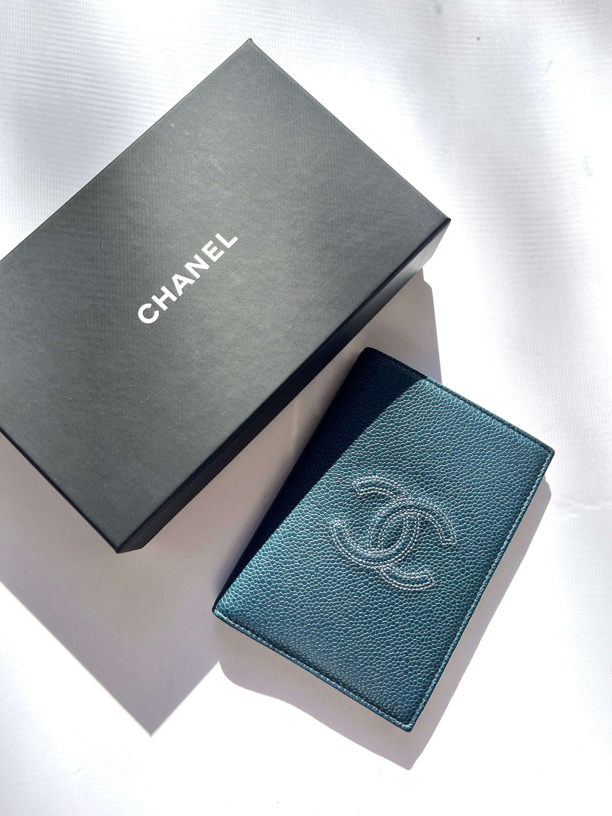 Chanel Timeless Cc Caviar Blue Passport Holder Case Cover Bag