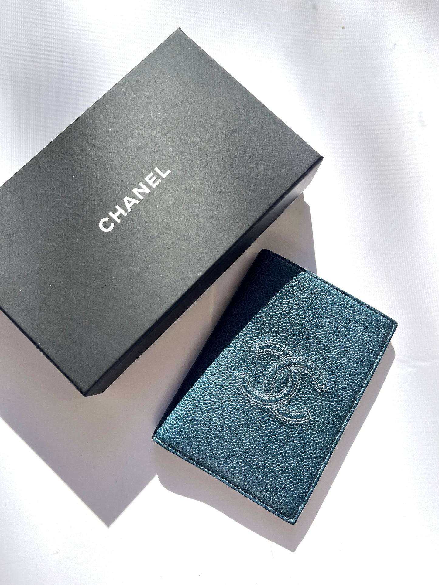 Chanel Timeless CC 2019 Caviar Blue Passport Holder Case Cover Handbag