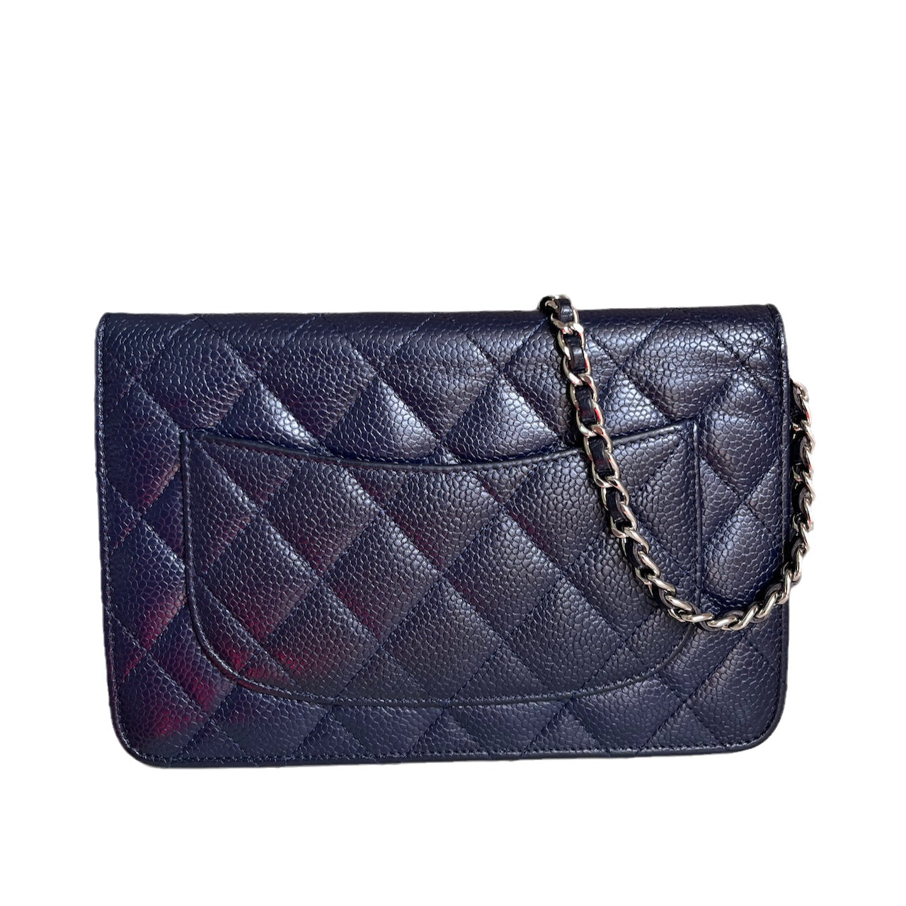 Chanel on WOC Navy Caviar hardware Gold Silver Leather Wallet Case
