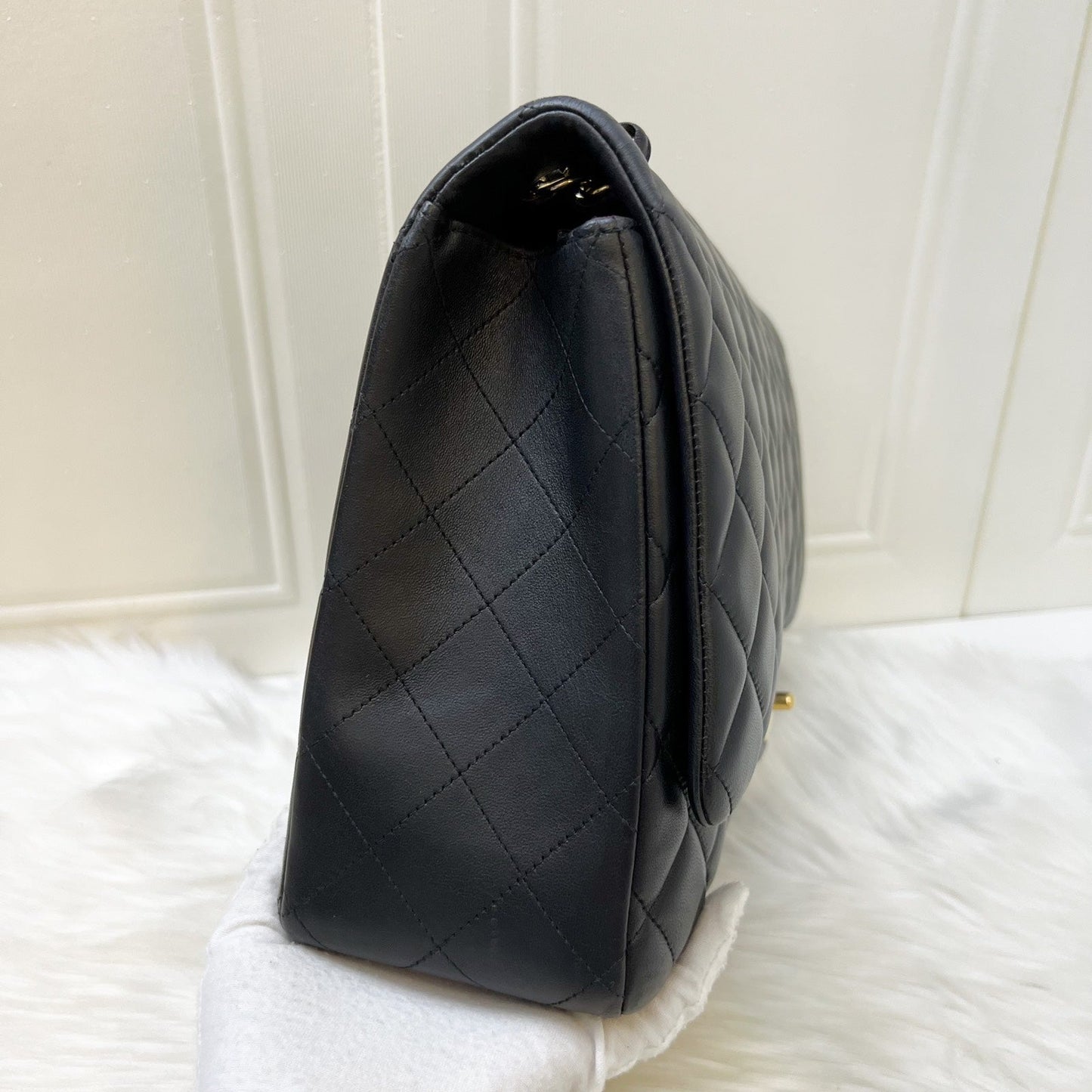 Chanel Maxi Classic Flap Sf in Black Lambskin and Ghw Handbag