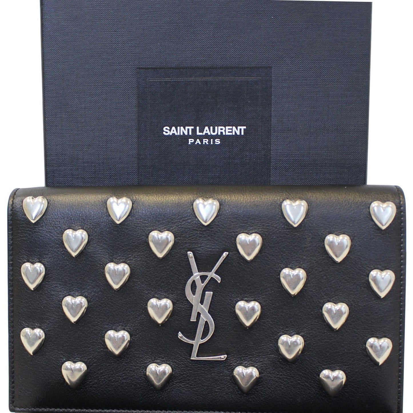 YSL Saint Laurent Saint Kate Studded Clutch Crossbody Bag Leather Black