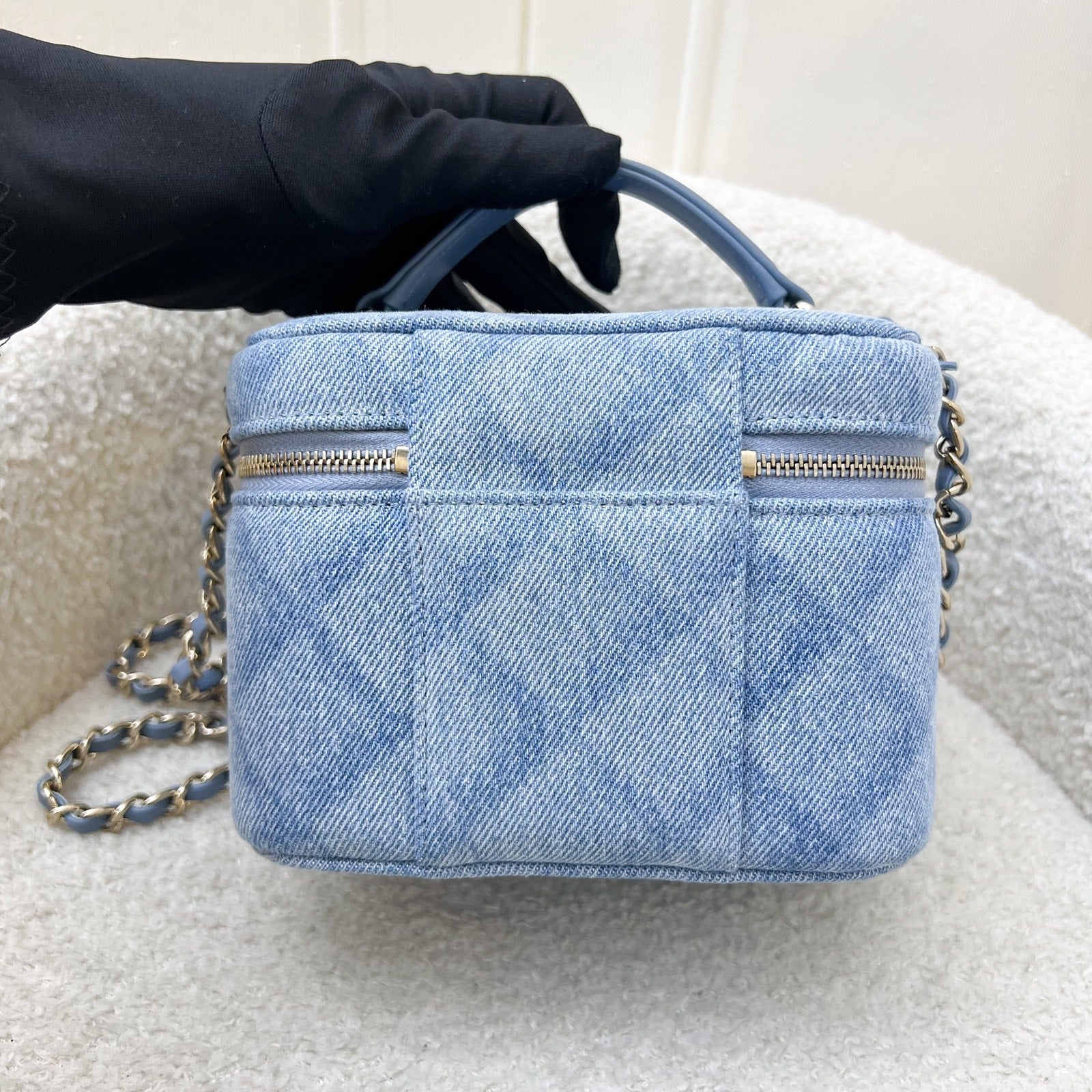 Chanel 22B Cheer for Chanel Vanity Case with Top Handle in Light Blue Denim Fabric and Lghw ( ) Handbag