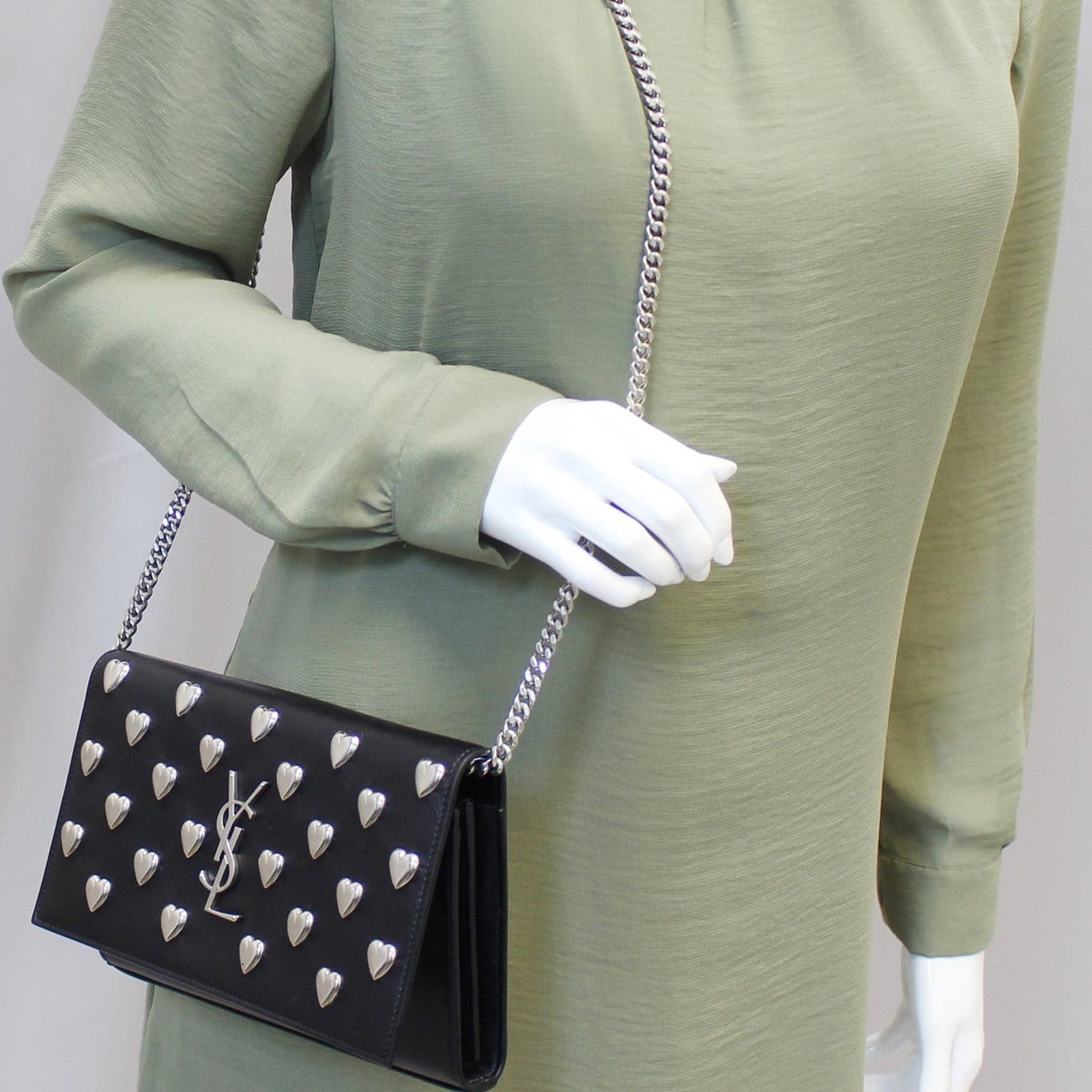 YSL Saint Laurent Saint Kate Studded Clutch Crossbody Bag Leather Black