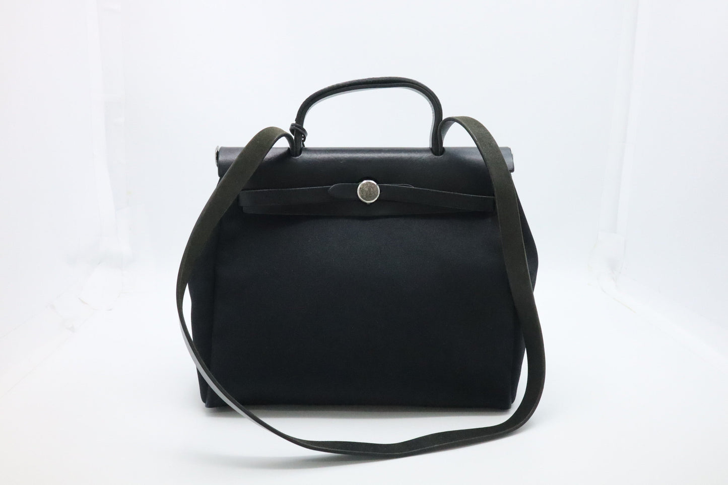 Hermes Herbag In White & Leather Canvas Travel Bag