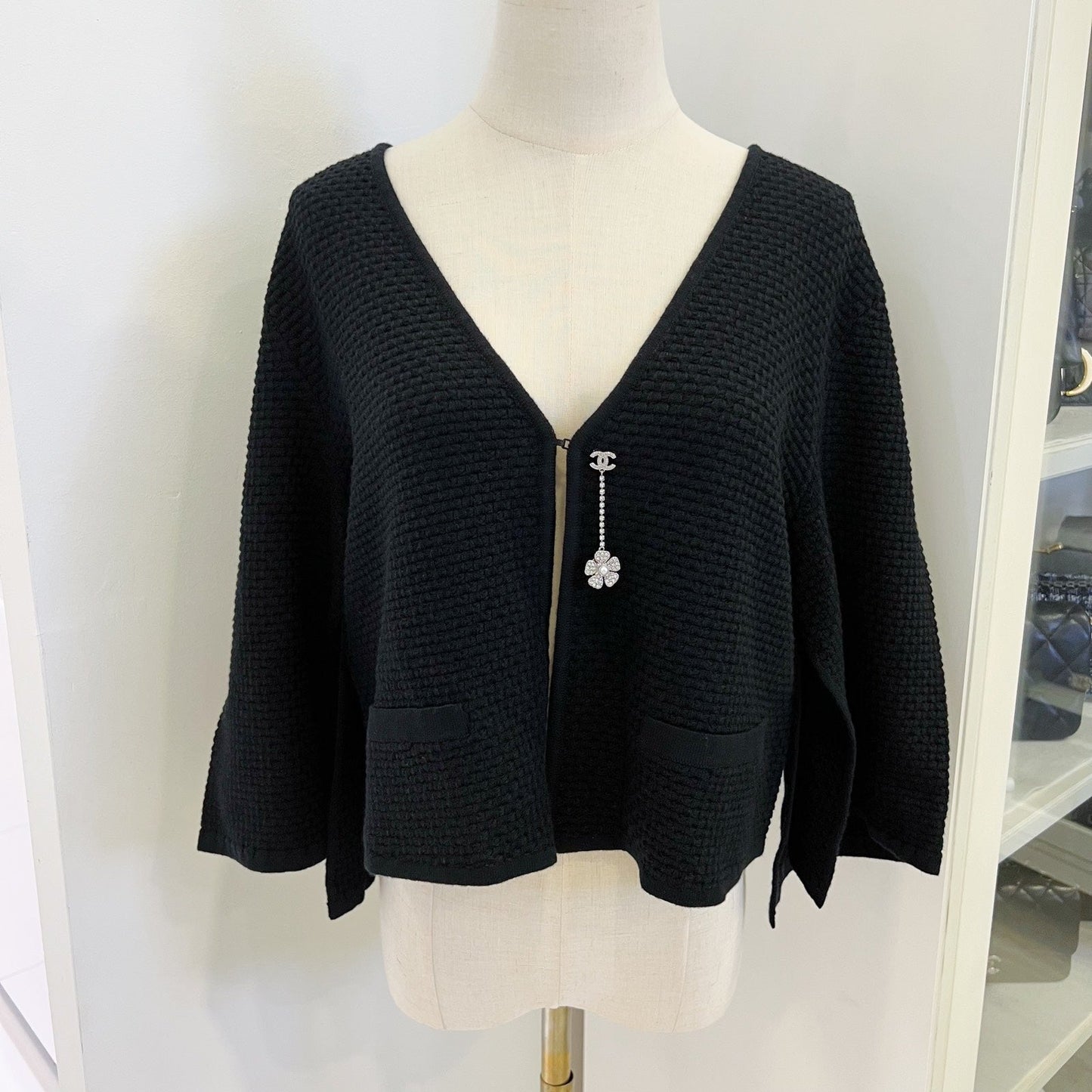 Chanel 25P Cape Cardigan In Black Viscose And Cashmere Sz 38 ( ) Bag