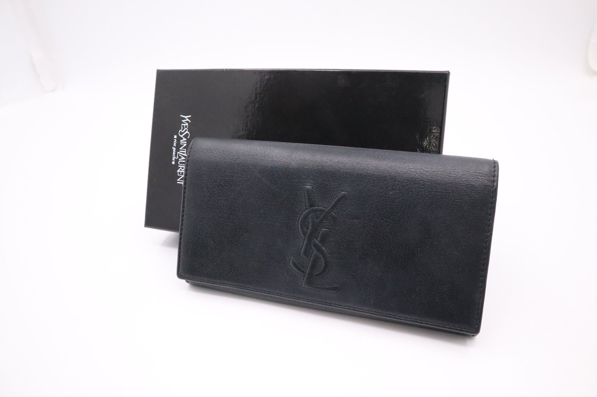 YSL Saint Laurent Long Wallet In Travel Bag Leather Black