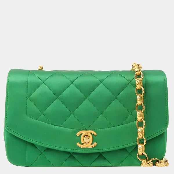 Chanel Diana Flap Silk Satin Bijou Green Gold Shoulder Bag