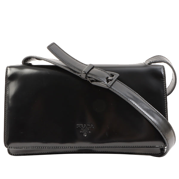 Prada Shoulder Bag Patent Black Logo