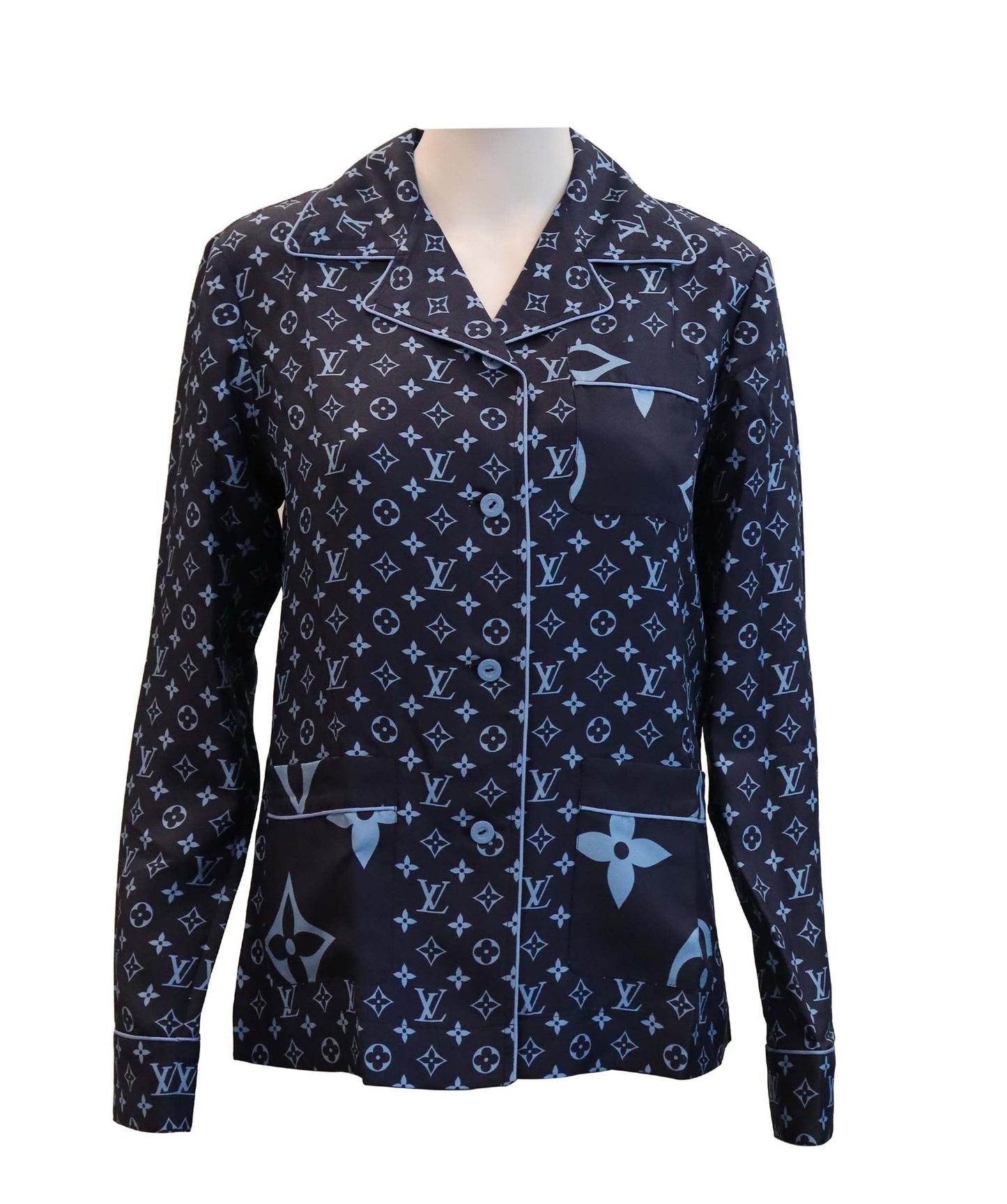 Louis Vuitton Silk Top 3-Pockets Blue Monogram Size 34 Fashion Accessory