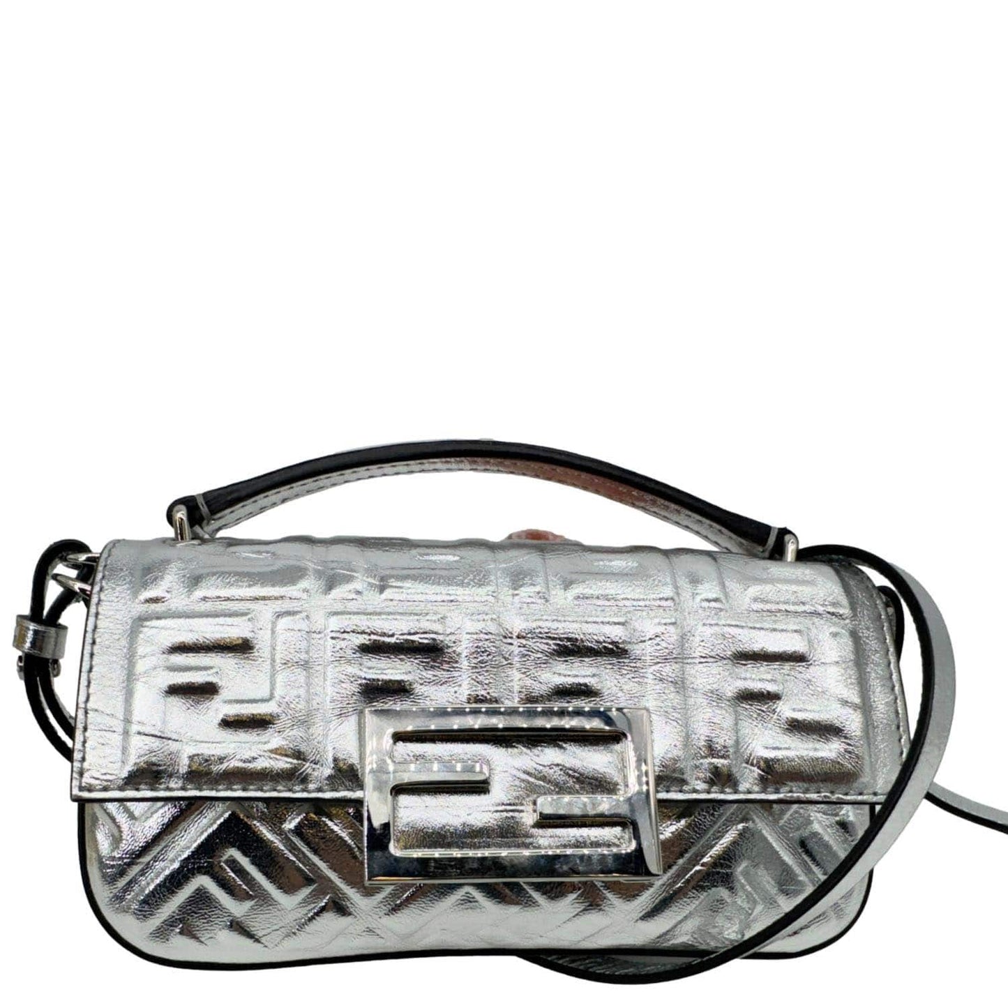 Crossbody Bag Baguette Zucca Metallic Leather Silver Embossed Shoulder Bag