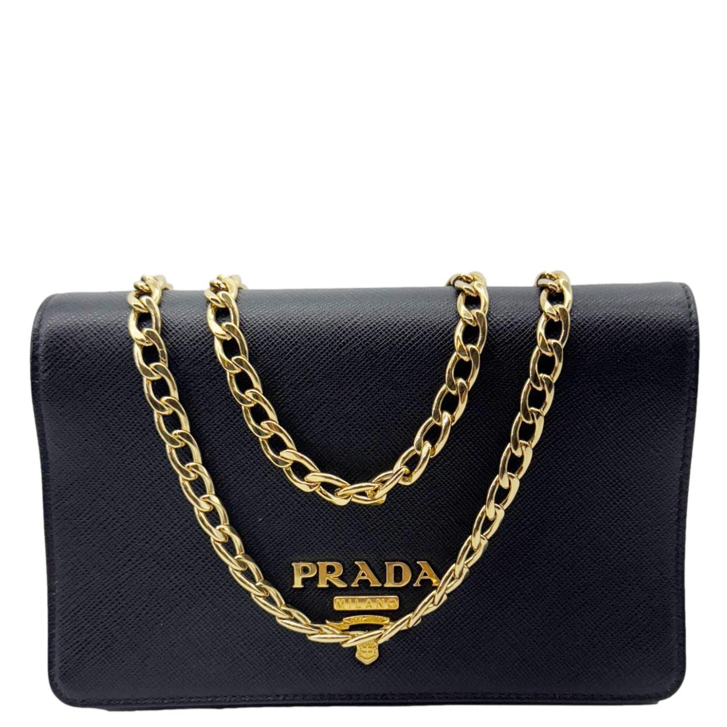 Saffiano Lux Crossbody Bag Black Chain