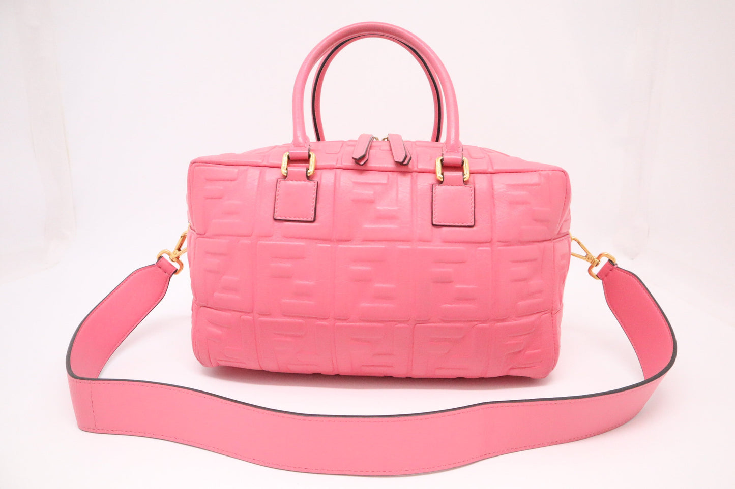 Fendi Boston Bag In Leather Pink Travel Bag