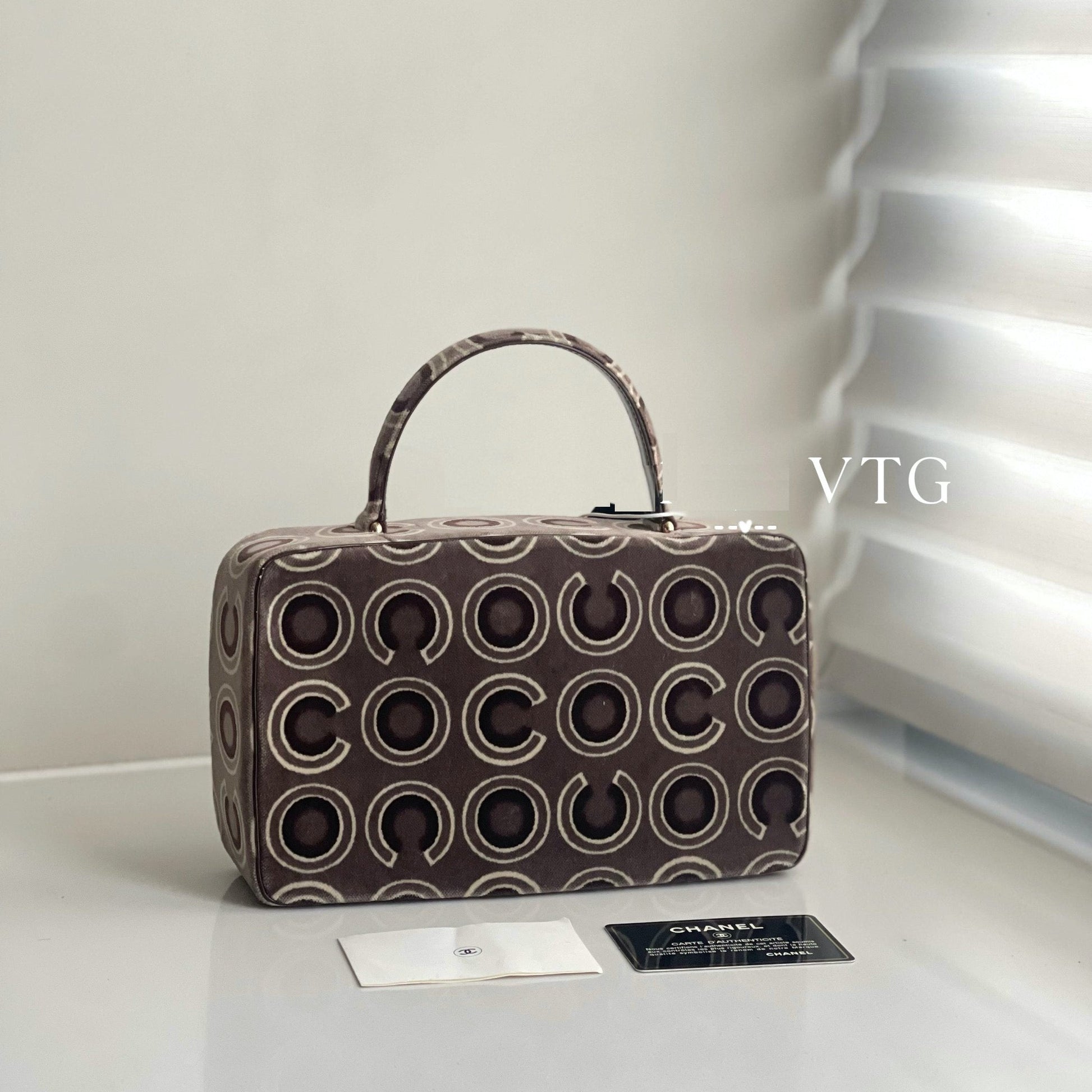 Chanel Coco Flap Top Handle Box Velvet Grey Handbag