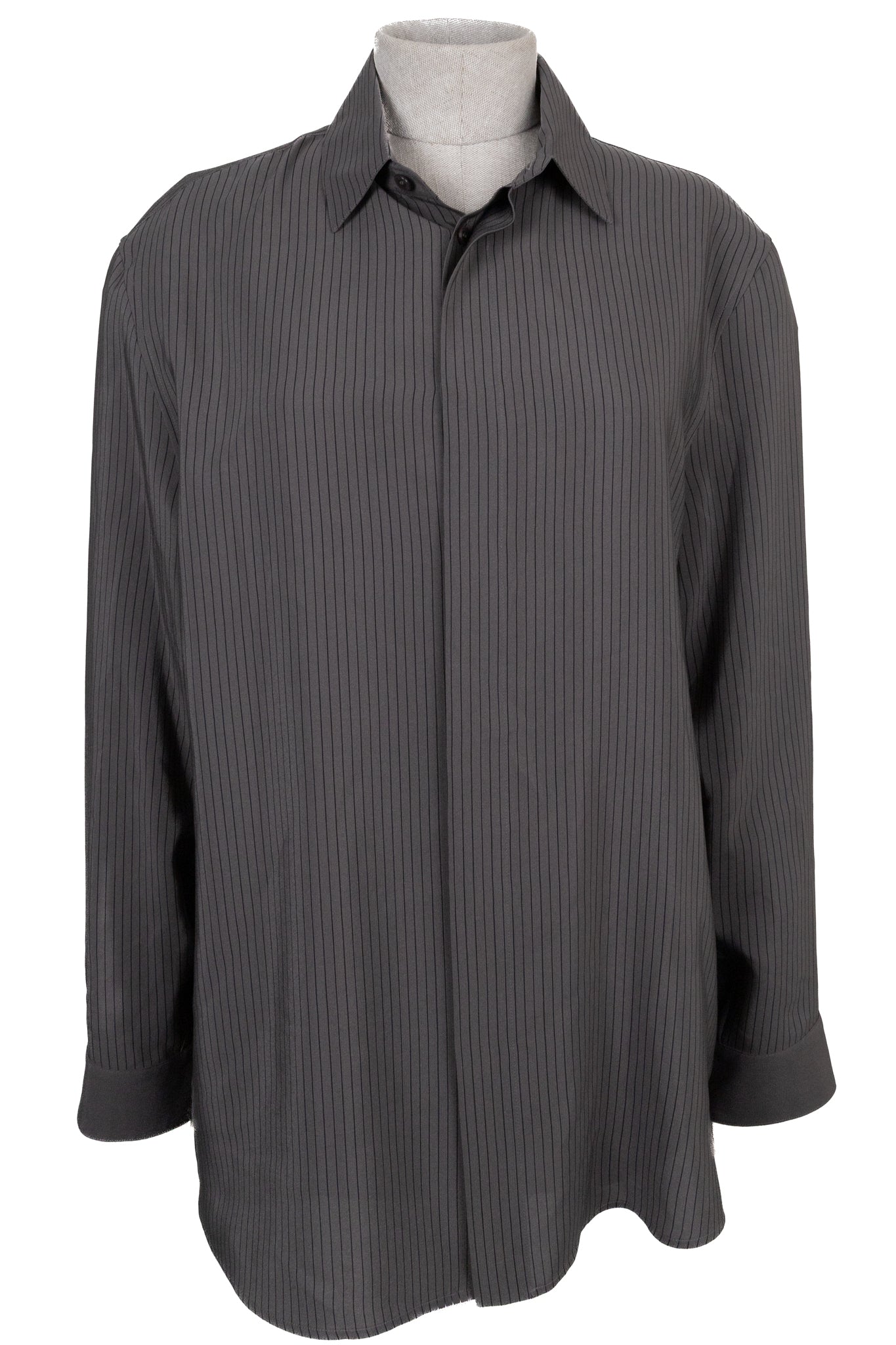 YSL Saint Laurent Striped Shirt Silk Grey Gray Handbag