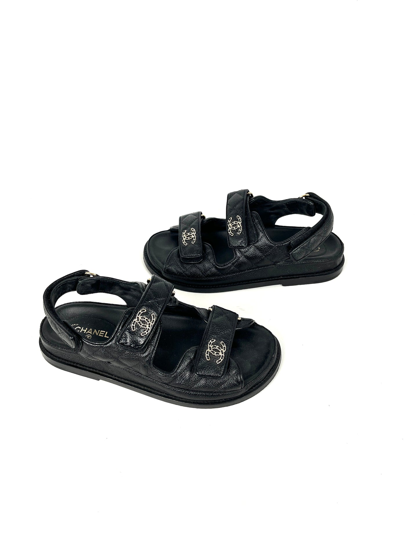 Chanel Dad Caviar CC Logo Black Leather Sandals 37,6.5 for Women