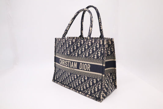 Dior Book Tote In Navy Oblique Embroidery Handbag Canvas Blue Tote Bag