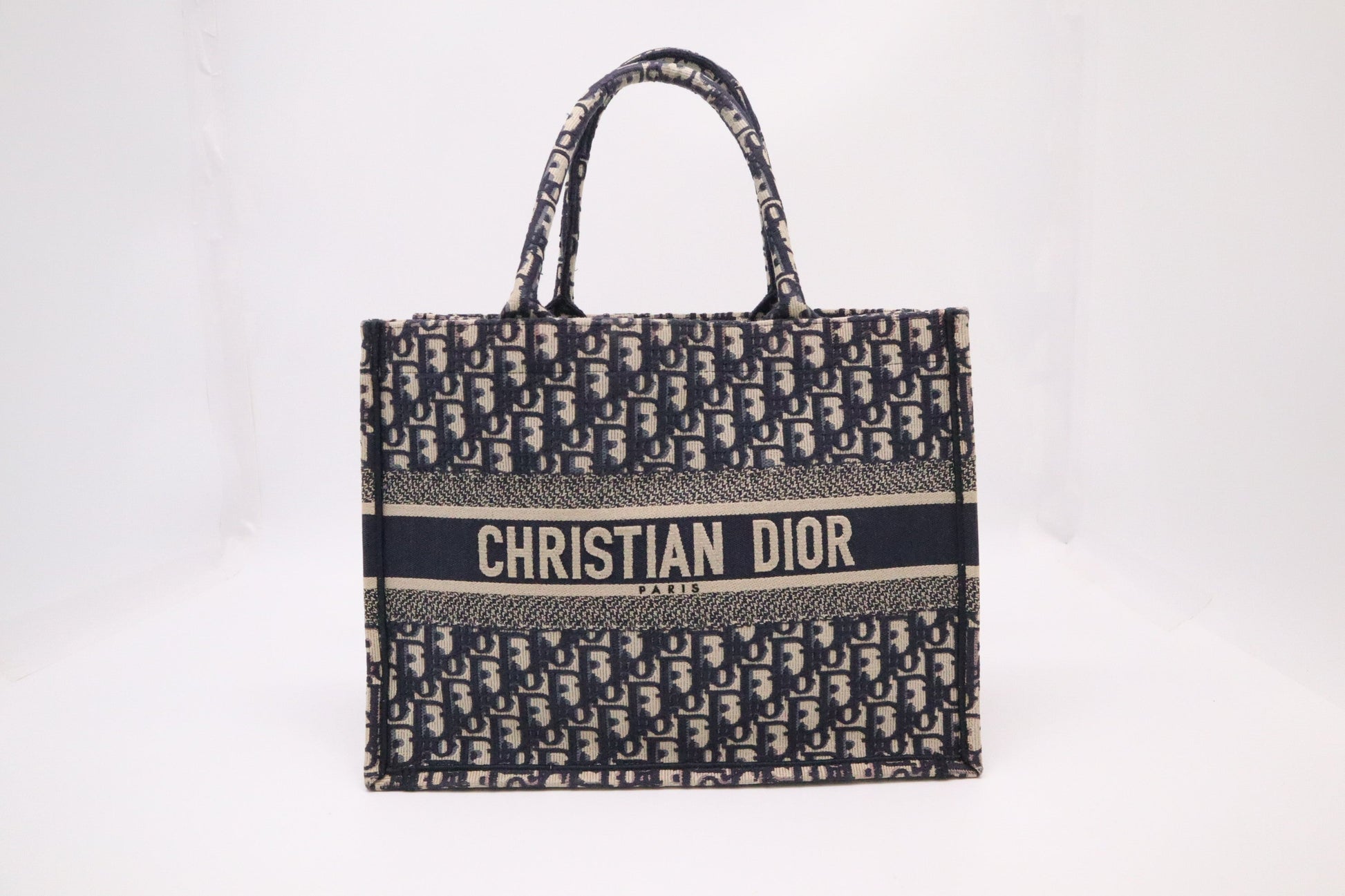 Dior Book Tote In Navy Oblique Embroidery Handbag Canvas Blue Tote Bag