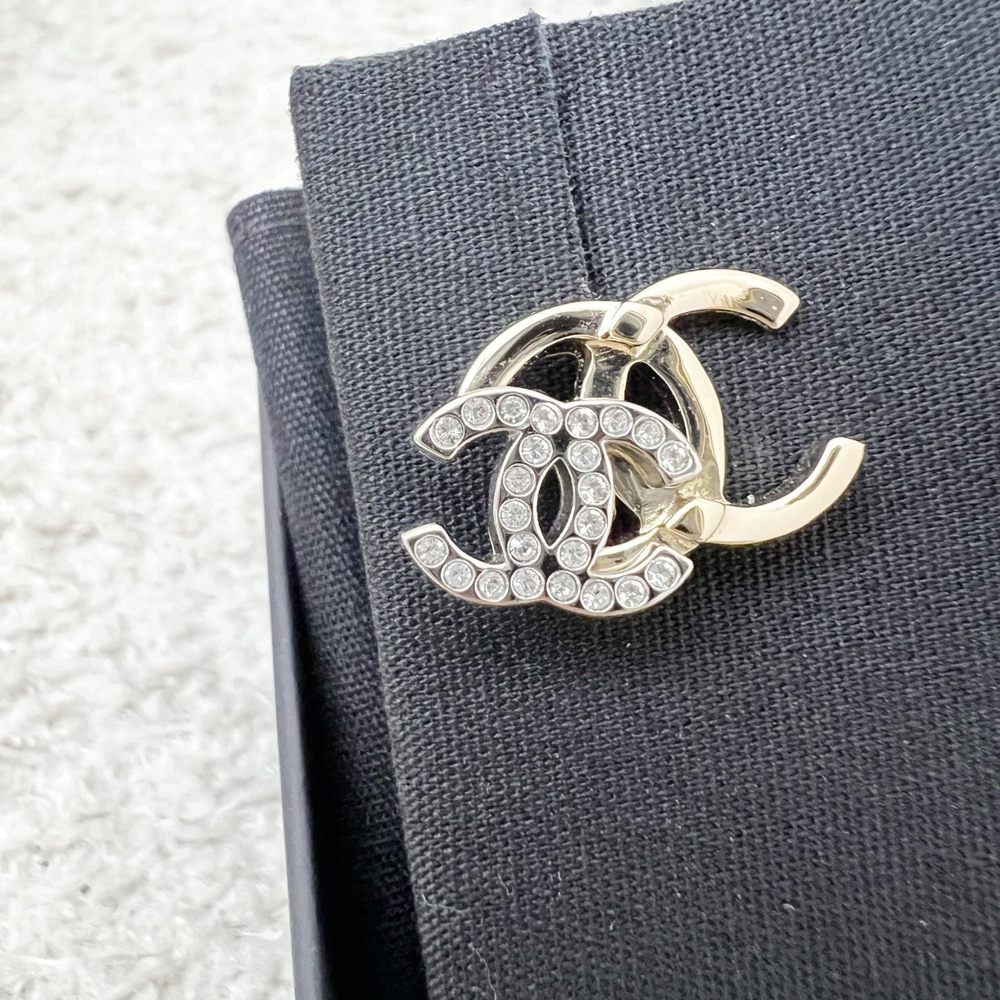 Chanel Double CC Logo Earrings with Crystals in Lghw ( )