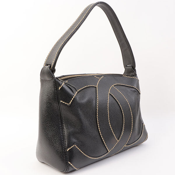 Chanel Around 2005 Made Caviar Skin Wild Stitch CC Mark Black Jewelry