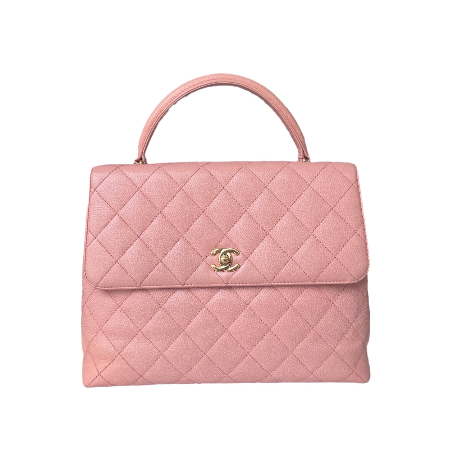 Chanel Top Handle Kelly Flap Quilted Caviar Pink Gold Leather Shoulder Bag