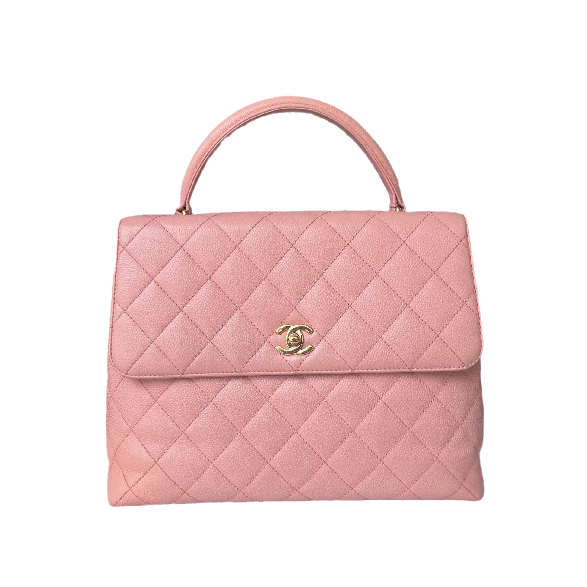 Chanel Top Handle Kelly Flap Quilted Caviar Pink Gold Leather Shoulder Bag