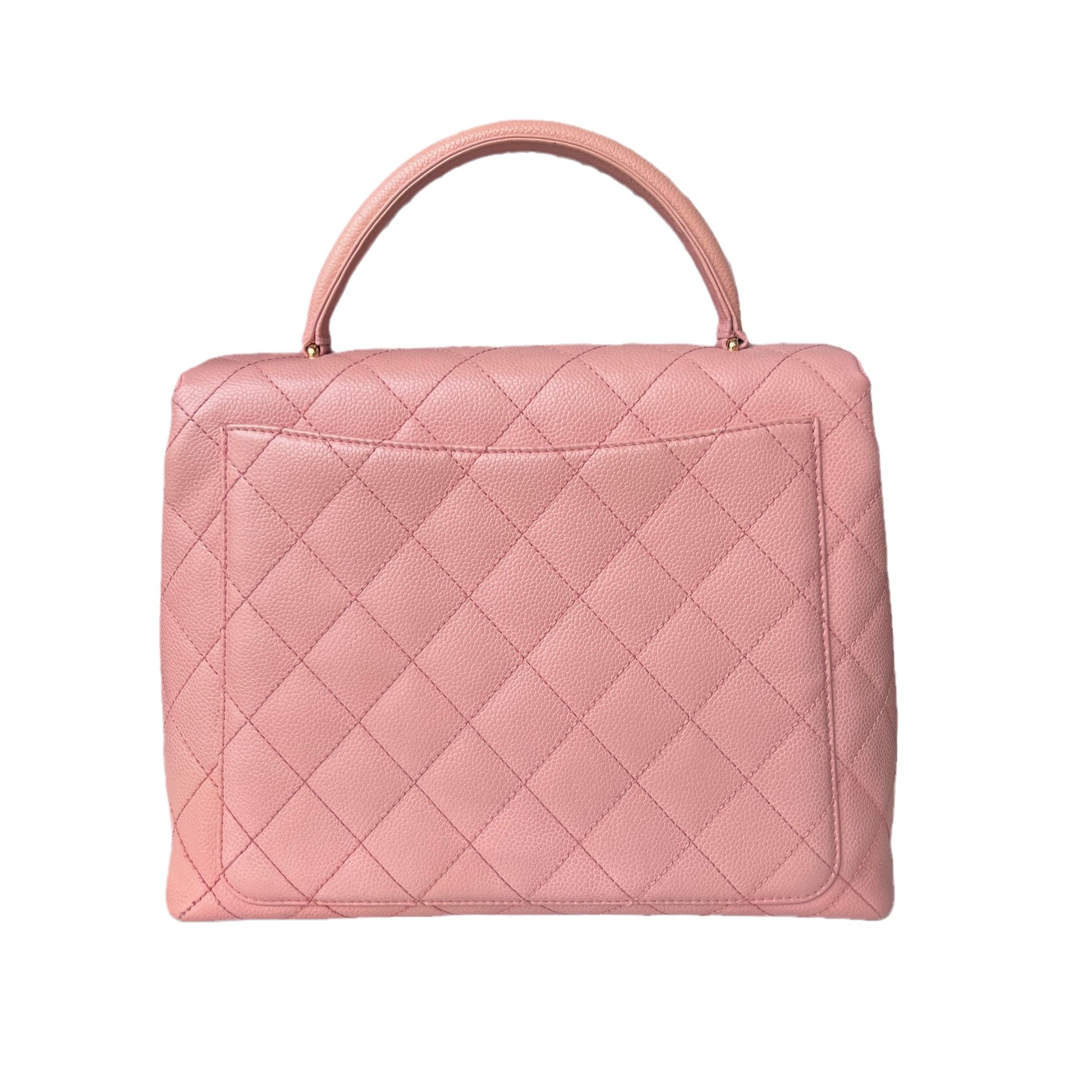 Chanel Top Handle Kelly Flap Quilted Caviar Pink Gold Leather Shoulder Bag