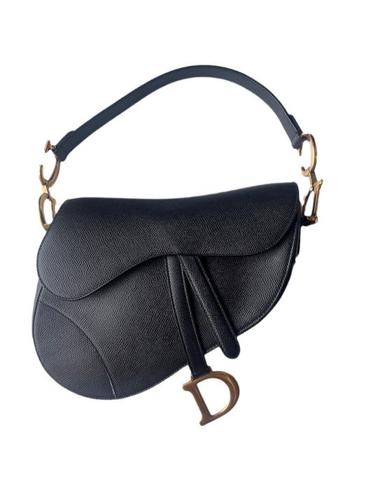 Dior Saddle Medium Grained Handbag With Hardware Leather Black Travel Bag