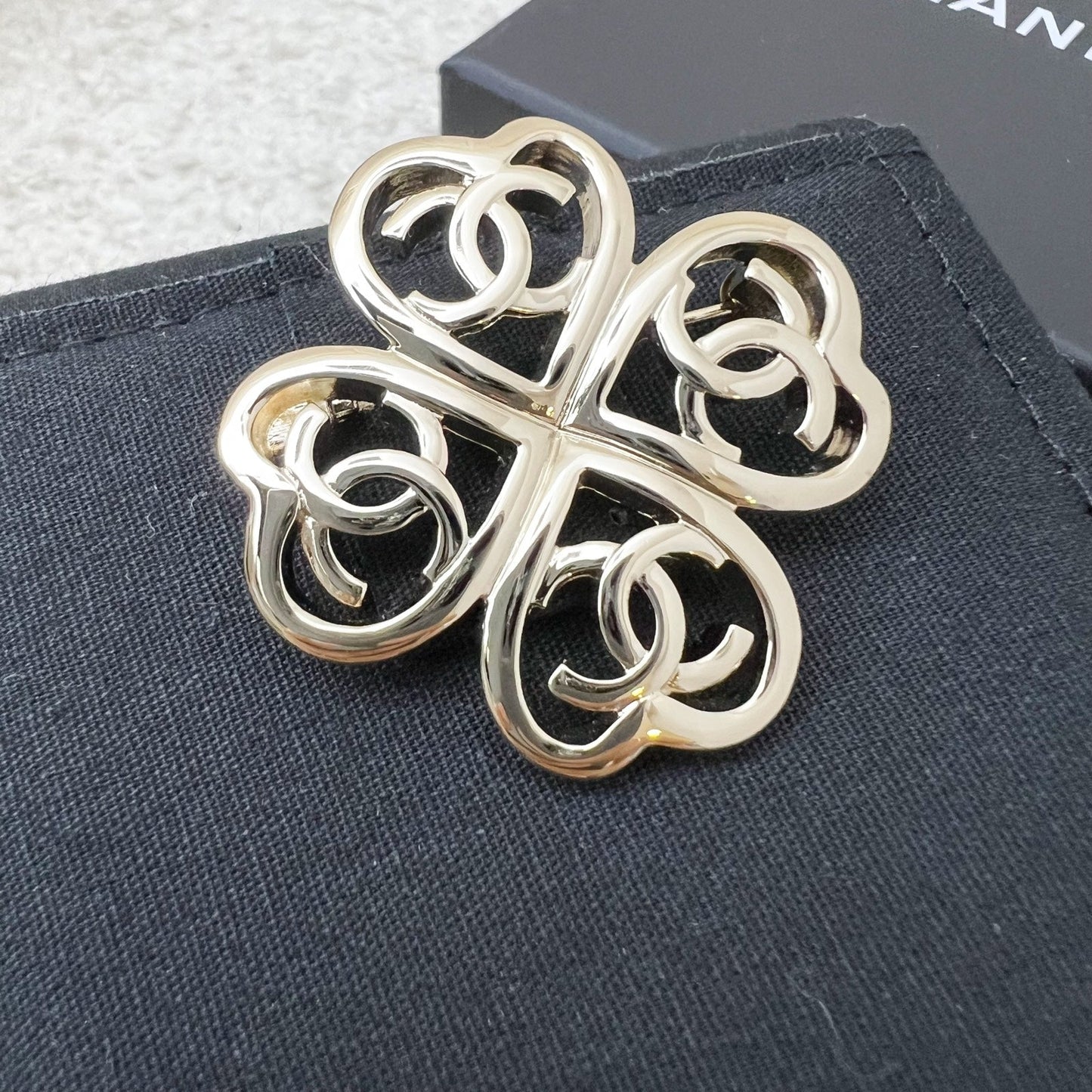 Chanel 22P 4 Hearts Brooch in Lghw