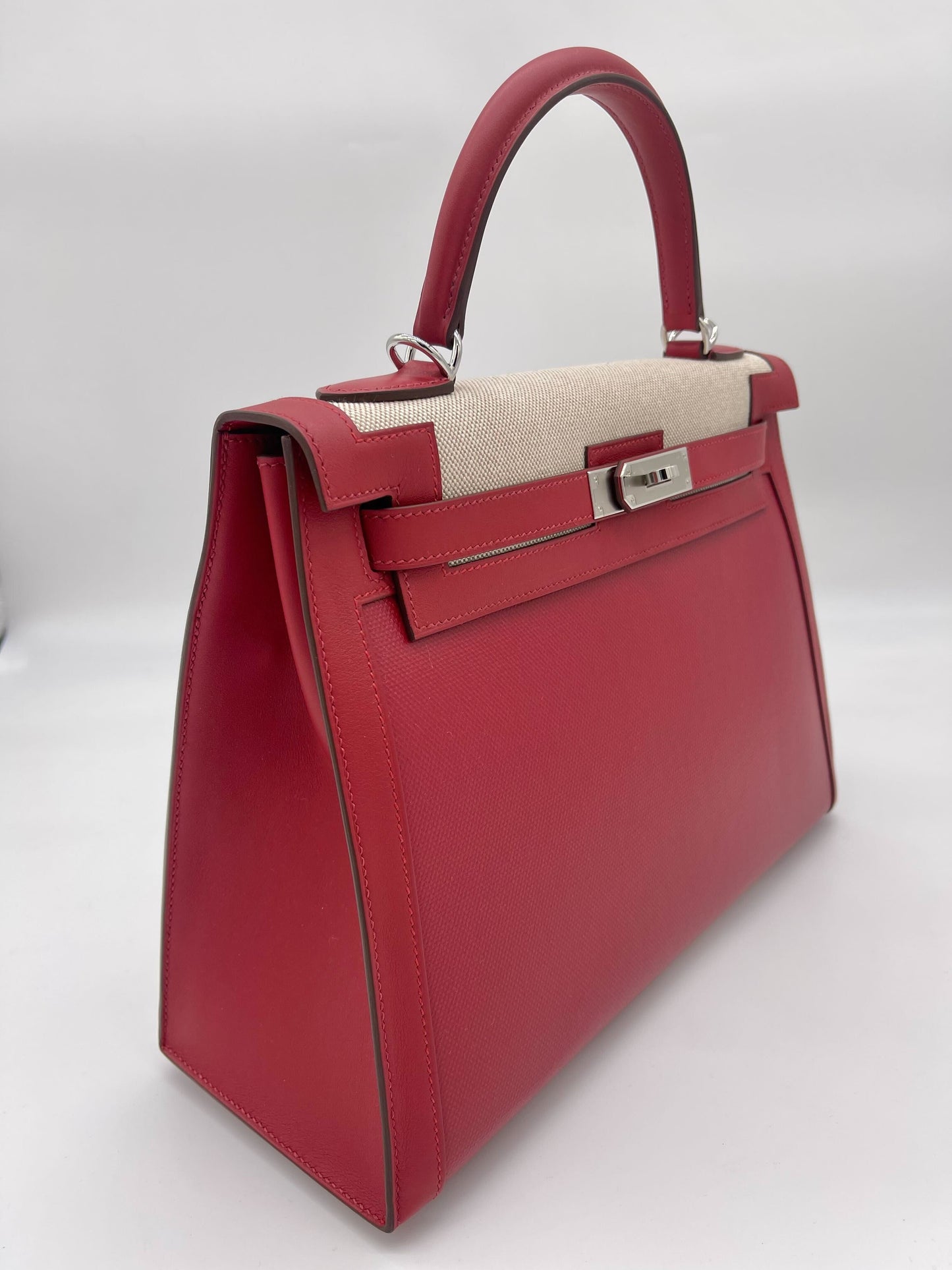Gucci Hermes Kelly Sellier Rouge Piment Swift And Toile Travel Bag