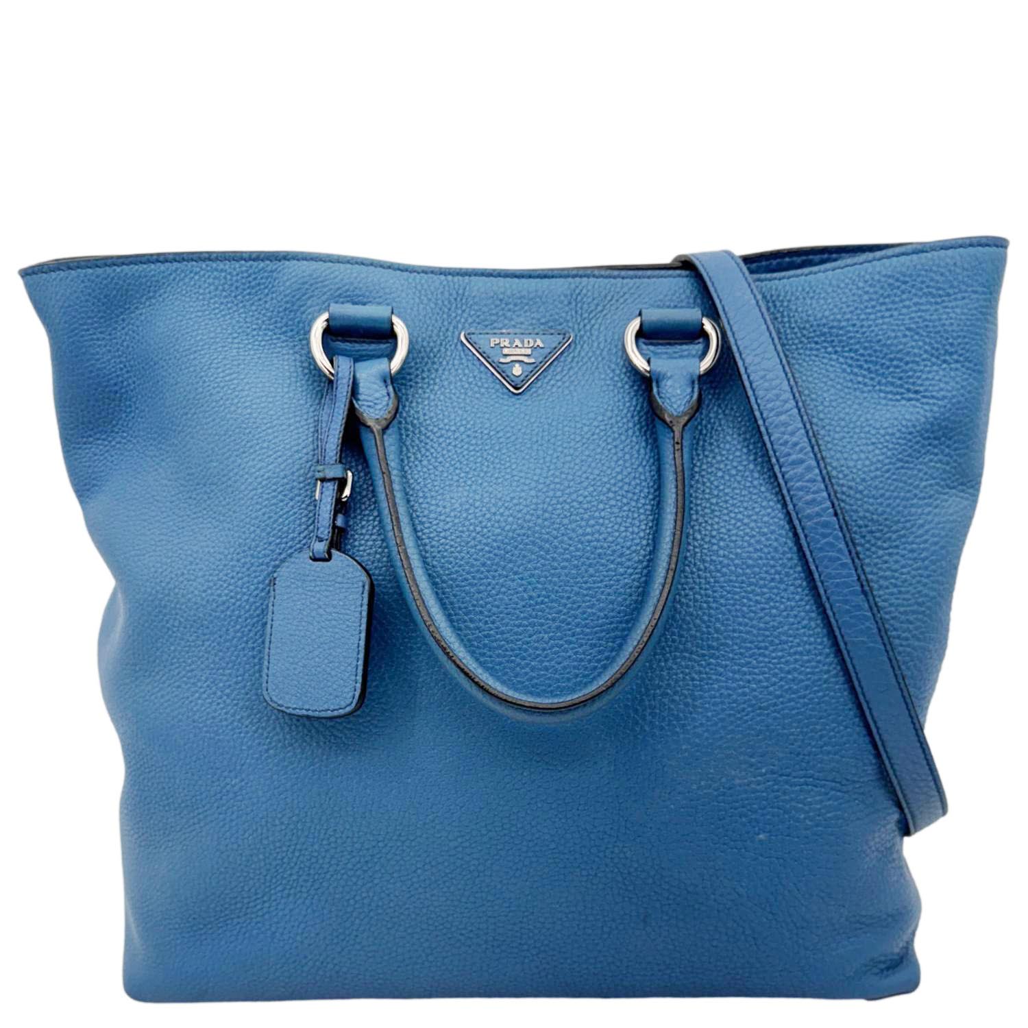 Vitello Daino Shopping Tote Bag Leather Blue