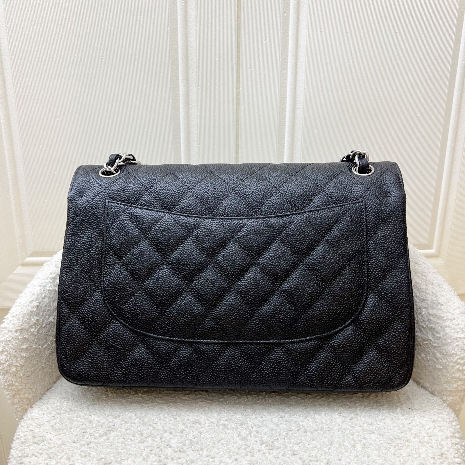 Chanel Jumbo Classic Flap Df in Black Caviar and Shw Handbag