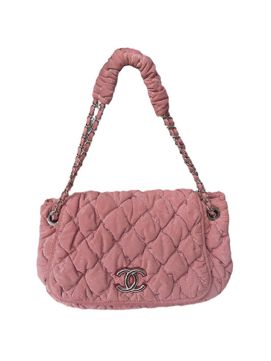 Chanel Nylon Bubble Striped Quilt Accordion Flap White Red Shoulder Bag