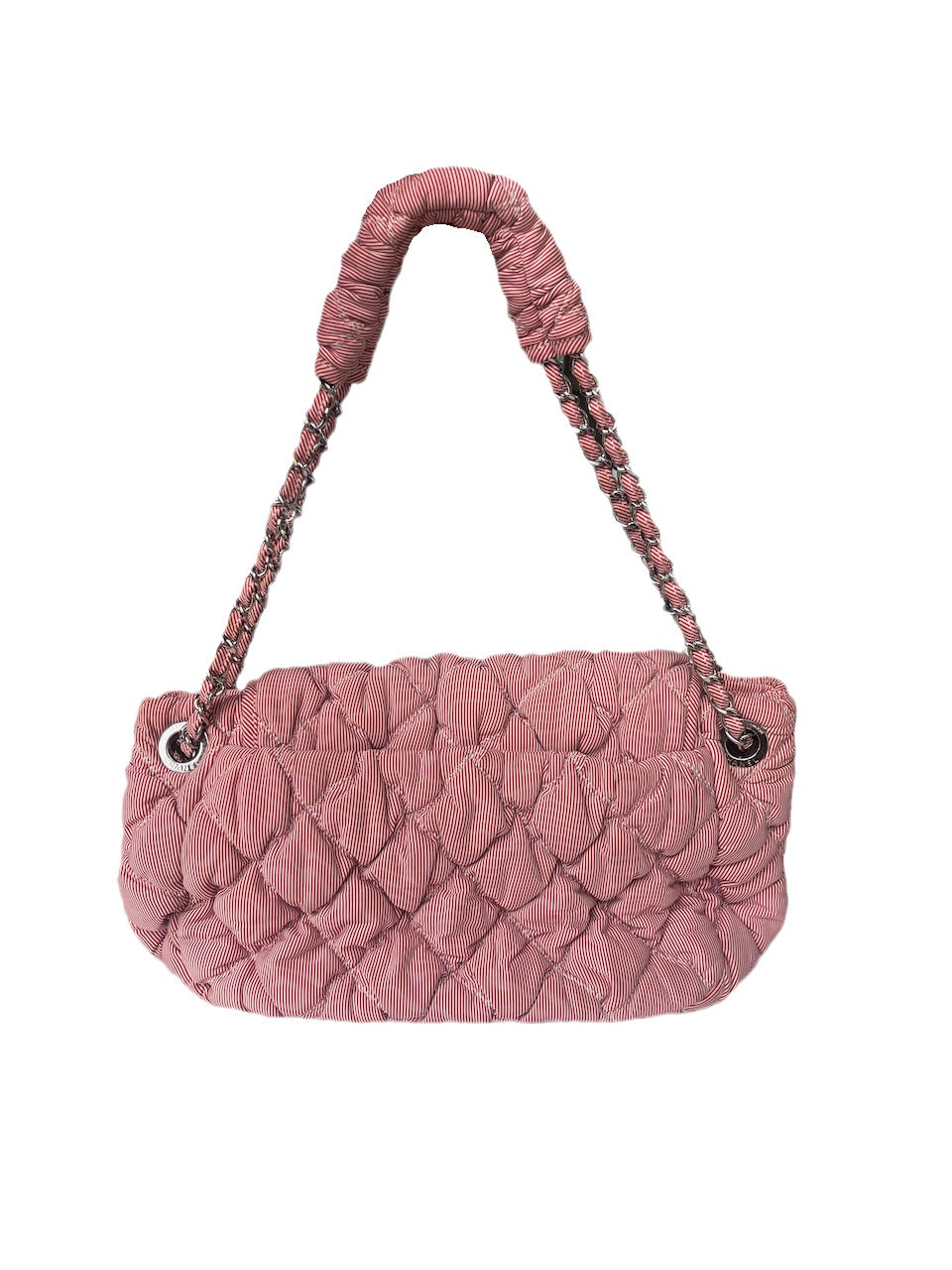 Chanel Nylon Bubble Striped Quilt Accordion Flap White Red Shoulder Bag
