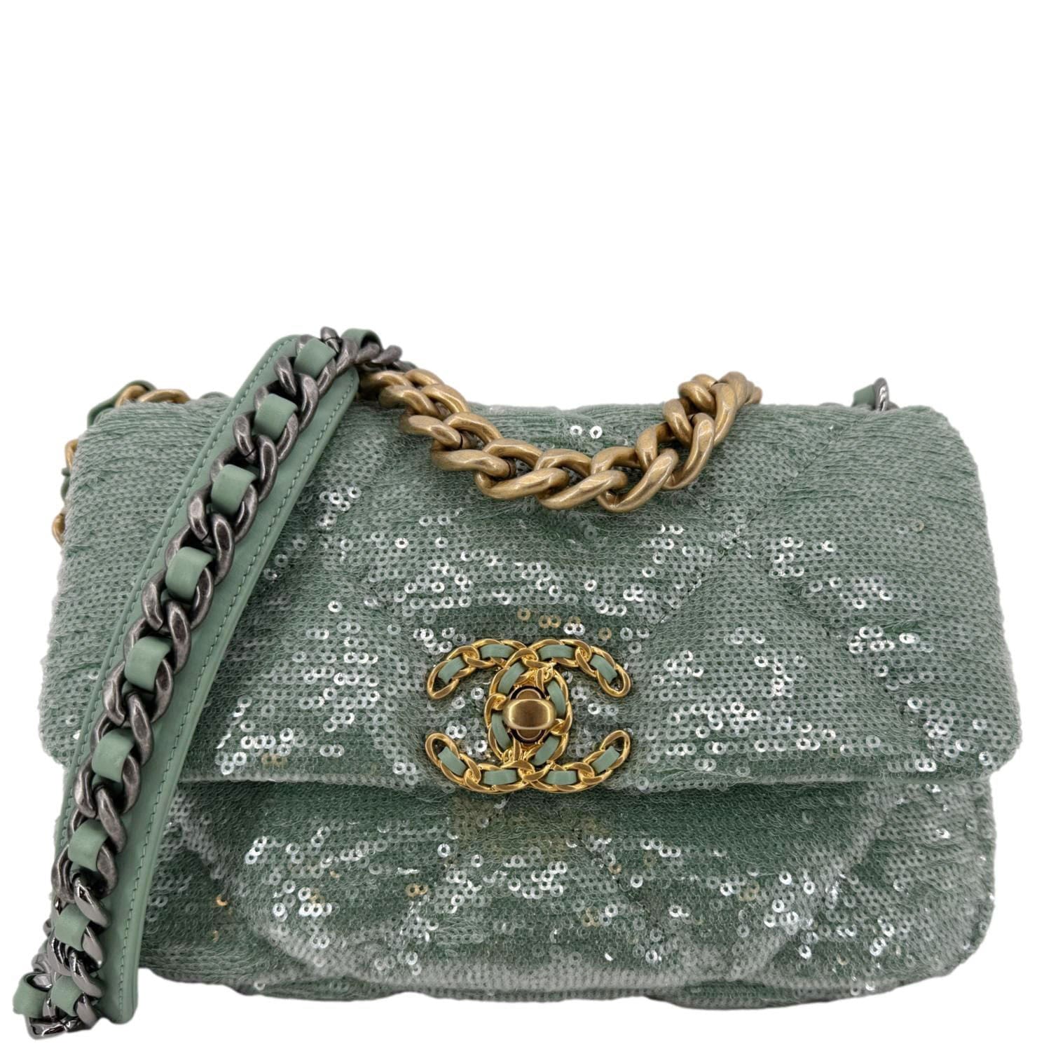 Chanel 19 Flap Sequins Green Travel Bag