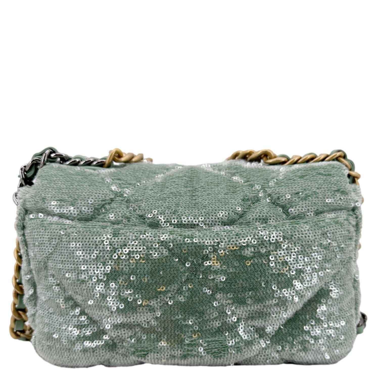 Chanel 19 Flap Sequins Green Travel Bag